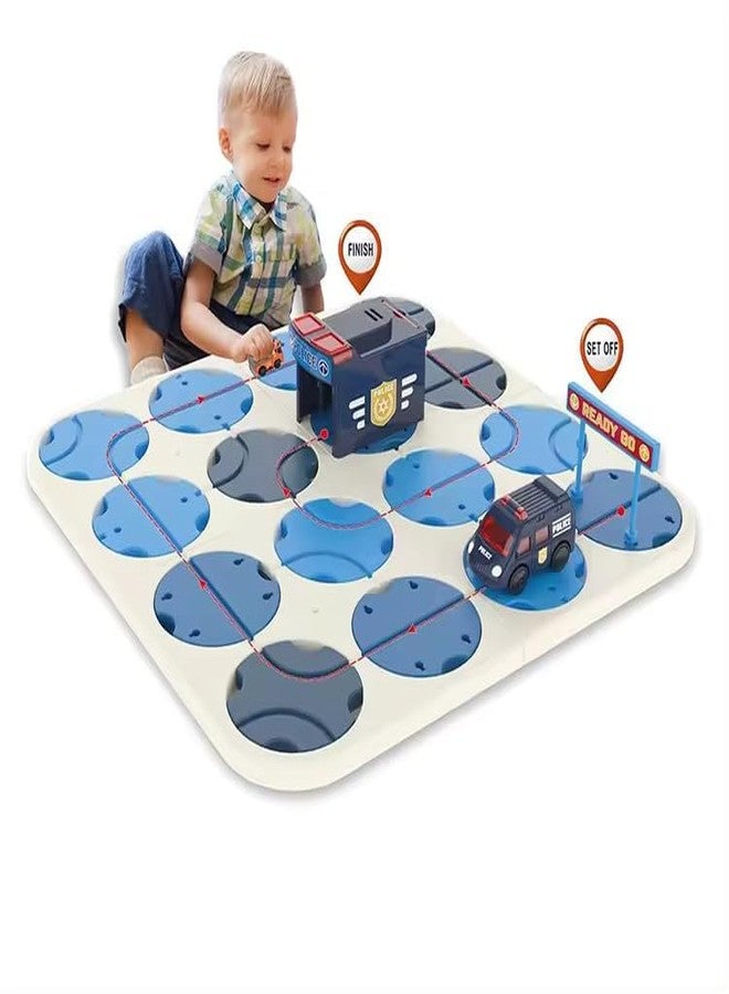 EXOMOON DIY Track Maze Race Car Track Building Block Educational Toy Set Tiles DIY Play Set 2 Light Up Car STEM Learning Construction (Police Car) - Image 1